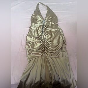 Vintage Y2K Elegant Gold with Rhinestone Evening Dress